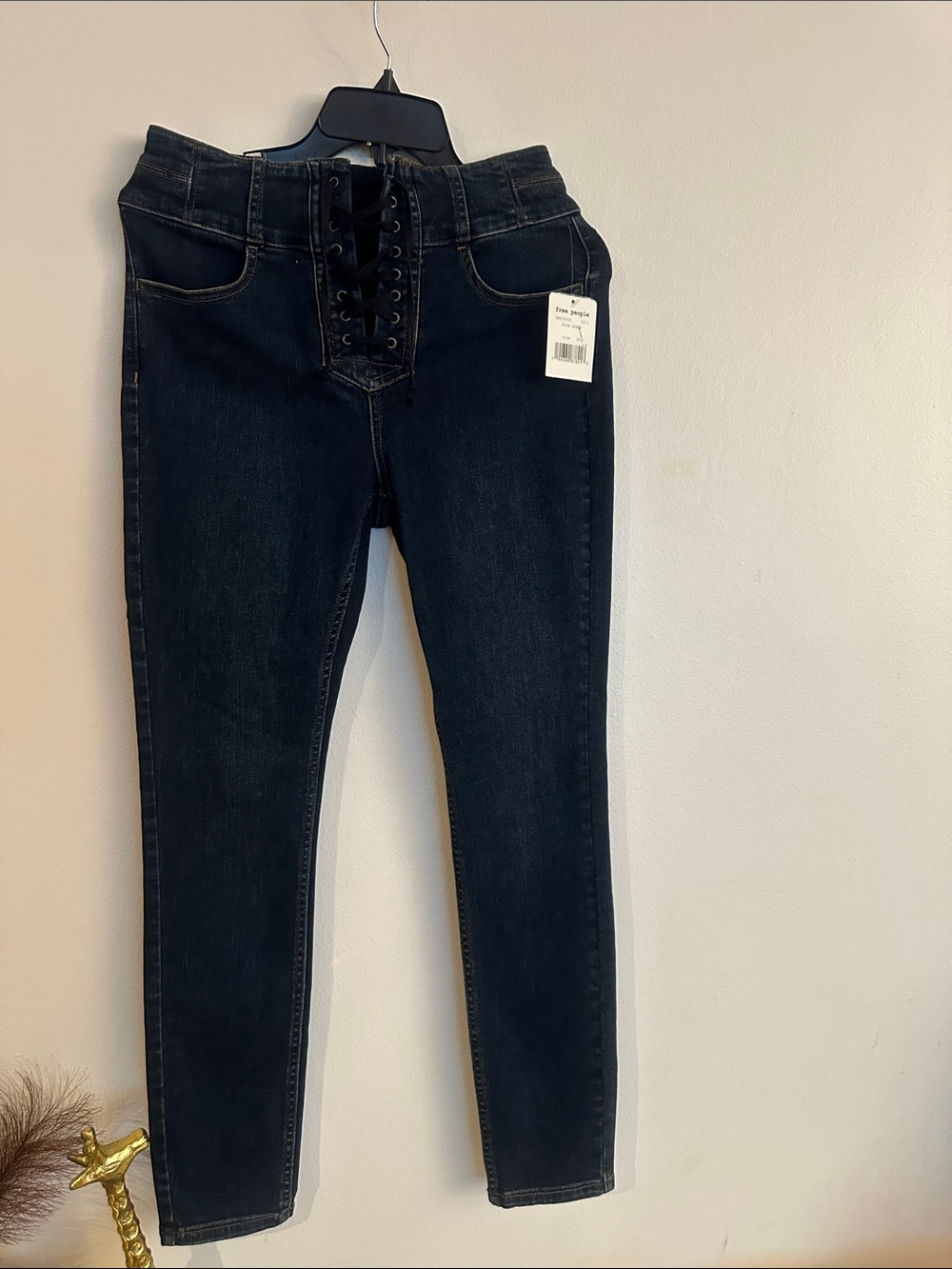 We The Free Dark Black Lace-Up High-Rise Skinny Jeans